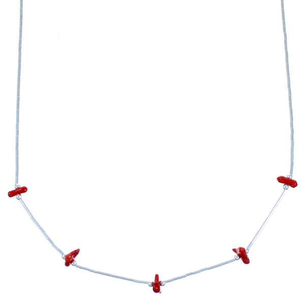 Southwest Liquid Sterling Silver Coral Bead Necklace RX114265